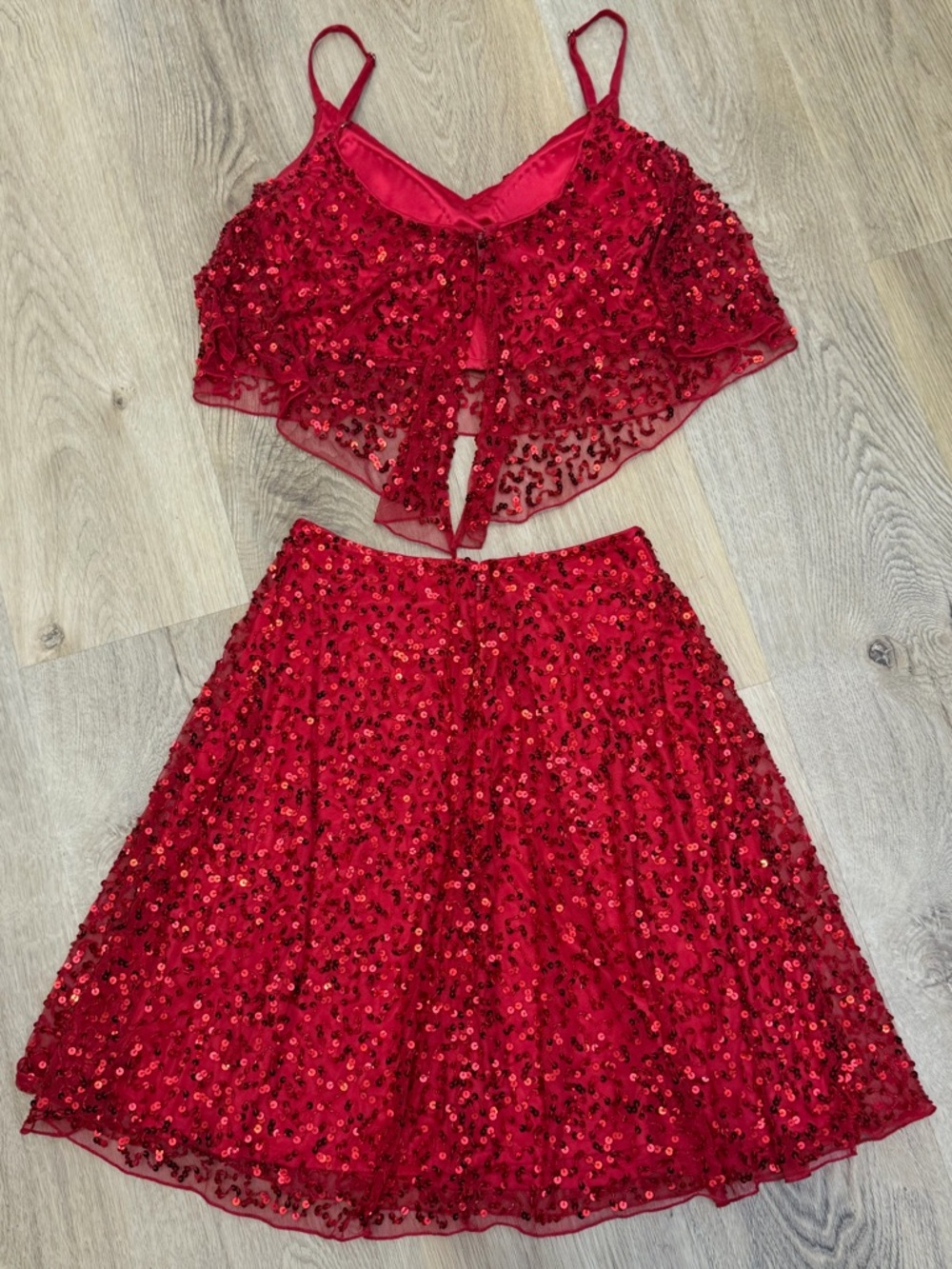 Ashley Lauren Red Sequin Two-Piece Cocktail Set - Picture 2 of 8